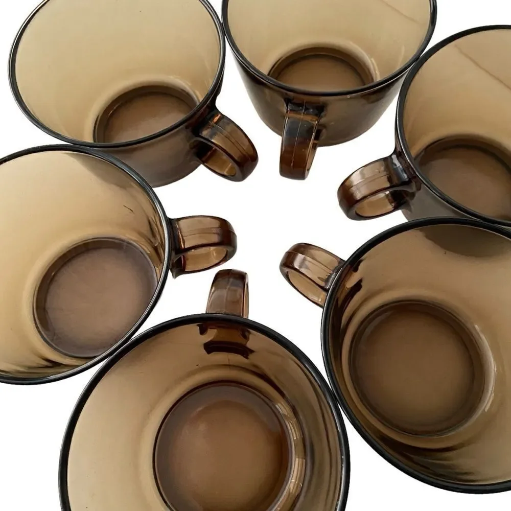 VTG Vereco France Set of 6 Smoked Glass Coffee Cups in or Tea Cups From the 70's